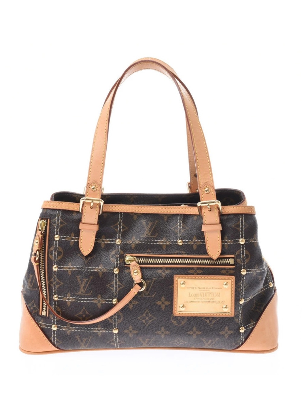 Louis Vuitton Brown Monogram Rivetting Purse Canvas Shoulder Bag with Tan Trim